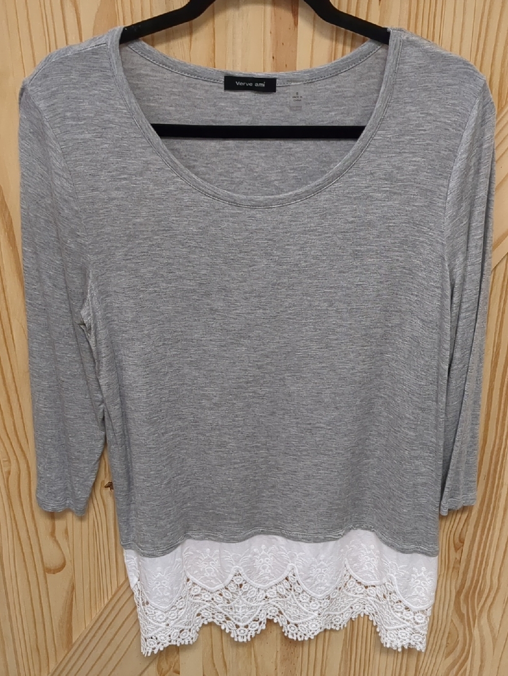 Verve Ami Gray Long Sleeve Top with Lace Trim